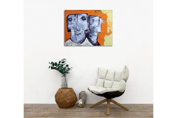 Lerretsbilde - To stiliserte ansikter med uttrykksløse trekk - Grå / Oransje / Beige - Interiør - Maleri & posters - Lerretsbilder