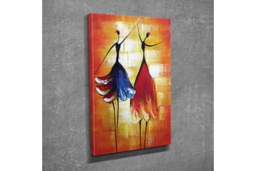 Lerretsbilde - To stiliserte kvinner i fargerike kjoler som danser - Rød / Blå / Oransje - Interiør - Maleri & posters - Lerretsbilder