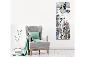 Lerretsbilde - To stiliserte kvinner med ansiktene delvis skjult av hodeplagg og sterke røde lepper - Blå / Svart / Rød - Interiør - Maleri & posters - Lerretsbilder