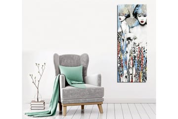 Lerretsbilde - To stiliserte kvinner med ansiktene delvis skjult av hodeplagg og sterke røde lepper - Blå / Svart / Rød - Interiør - Maleri & posters - Lerretsbilder