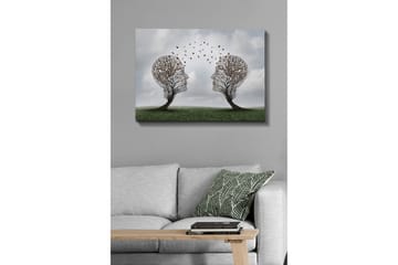 Lerretsbilde - To trær formet som ansikter med sommerfugler som svever mellom dem - Brun / Grønn / Grå - Interiør - Maleri & posters - Lerretsbilder