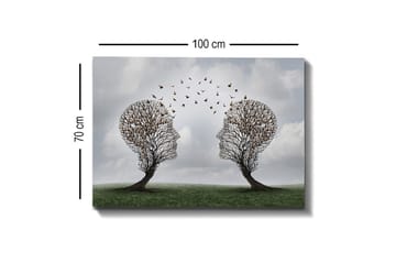 Lerretsbilde - To trær formet som ansikter med sommerfugler som svever mellom dem - Brun / Grønn / Grå - Interiør - Maleri & posters - Lerretsbilder