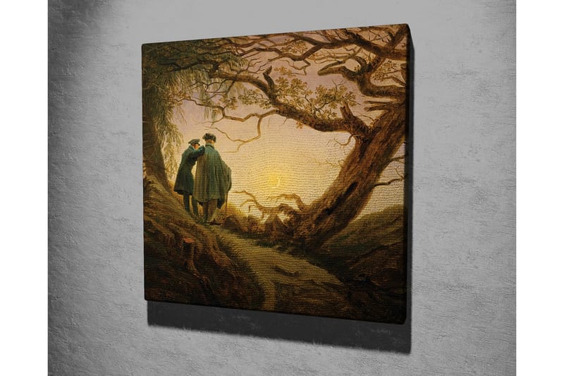 Lerretsbilde - To personer som står sammen under et stort tre ved solnedgang - Mørk grønn / Brun / Lys gul - Interiør - Maleri & posters - Lerretsbilder