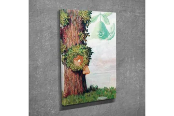 Lerretsbilde - Tre med ansikt og grøntområder rundt det - Grønn / Brun / Lys blå - Interiør - Maleri & posters - Lerretsbilder