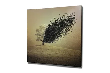 Lerretsbilde - Tre som blir til en fugleflokk - Svart / Grå / Beige - Interiør - Maleri & posters - Lerretsbilder