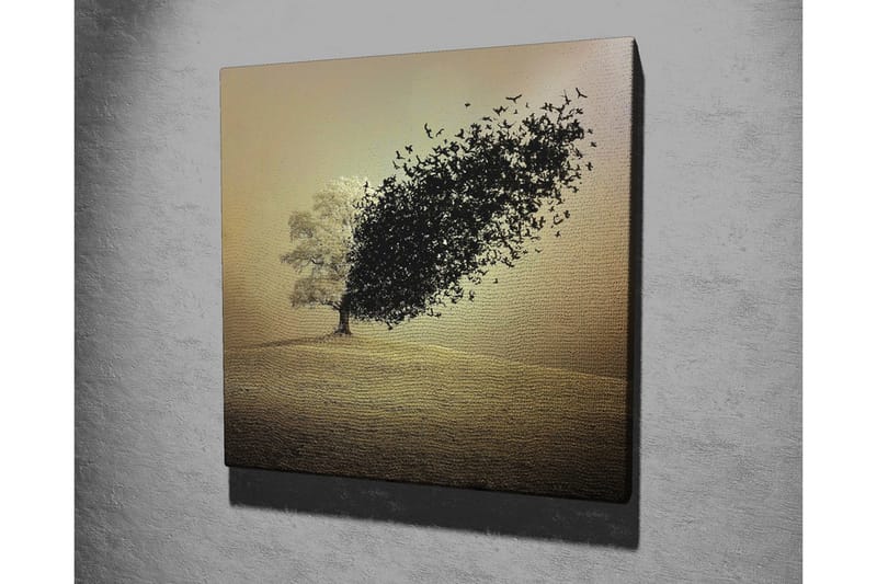 Lerretsbilde - Tre som blir til en fugleflokk - Svart / Grå / Beige - Interiør - Maleri & posters - Lerretsbilder