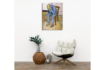 Lerretsbilde - Trist mann sitter på en stol med hodet i hendene - Blå / Beige / Brun - Interiør - Maleri & posters - Lerretsbilder