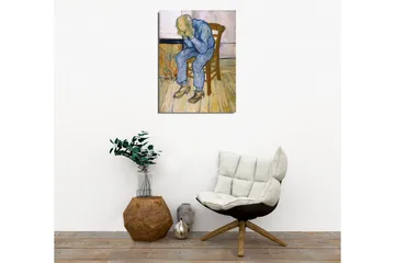 Lerretsbilde - Trist mann sitter på en stol med hodet i hendene - Blå / Beige / Brun - Interiør - Maleri & posters - Lerretsbilder