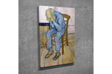 Lerretsbilde - Trist mann sitter på en stol med hodet i hendene - Blå / Beige / Brun - Interiør - Maleri & posters - Lerretsbilder