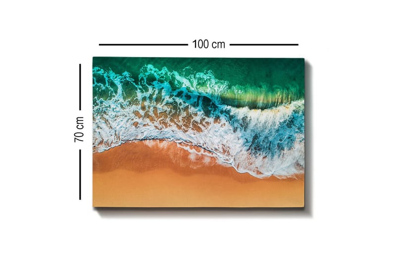 Lerretsbilde - Turkis hav med hvite bølger møter gyllen sandstrand - Turkis / Hvit / Gyllen - Interiør - Maleri & posters - Lerretsbilder