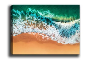 Lerretsbilde - Turkis hav med hvite bølger møter gyllen sandstrand - Turkis / Hvit / Gyllen - Interiør - Maleri & posters - Lerretsbilder