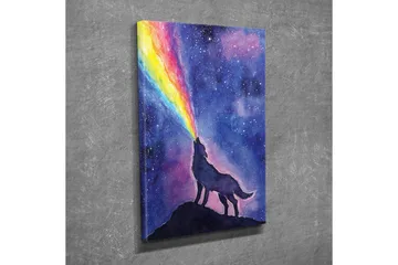 Lerretsbilde - Ulv som hyler mot en fargerik regnbue på nattehimmelen - Mørk blå / lilla / regnbuefarger - Interiør - Maleri & posters - Lerretsbilder