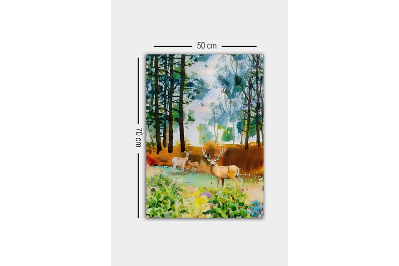Lerretsbilde - Vakker hjort i skogsmiljø - Grønn / Brun / Beige - Interiør - Maleri & posters - Lerretsbilder