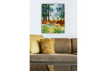 Lerretsbilde - Vakker hjort i skogsmiljø - Grønn / Brun / Beige - Interiør - Maleri & posters - Lerretsbilder