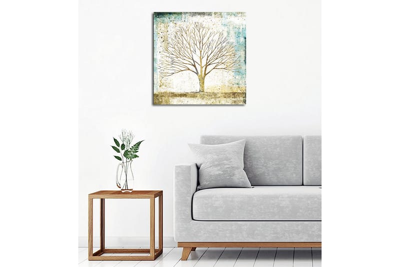 Lerretsbilde - Vakker silhuett av et tre mot en myk farget bakgrunn - Gull / Turkis / Hvit - Interiør - Maleri & posters - Lerretsbilder