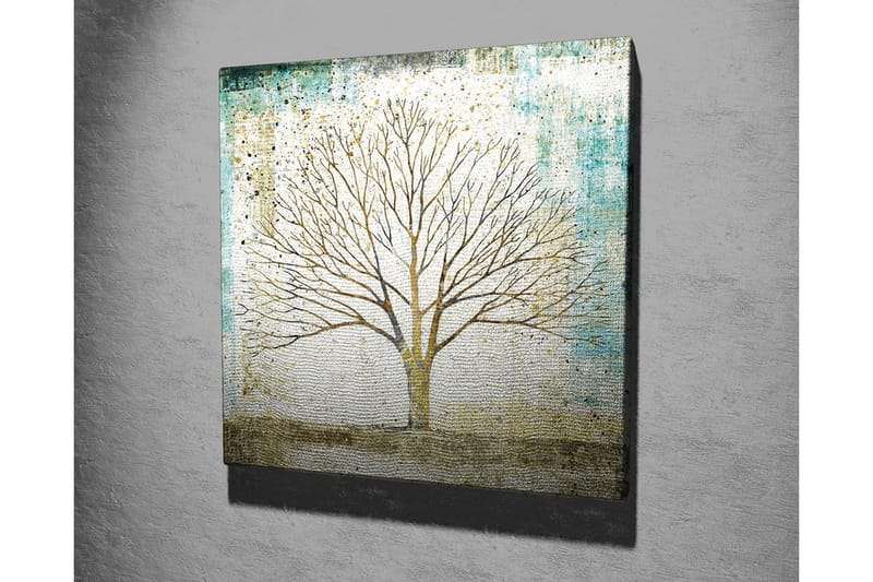 Lerretsbilde - Vakker silhuett av et tre mot en myk farget bakgrunn - Gull / Turkis / Hvit - Interiør - Maleri & posters - Lerretsbilder