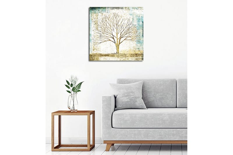 Lerretsbilde - Vakker silhuett av et tre mot en myk farget bakgrunn - Gull / Turkis / Hvit - Interiør - Maleri & posters - Lerretsbilder