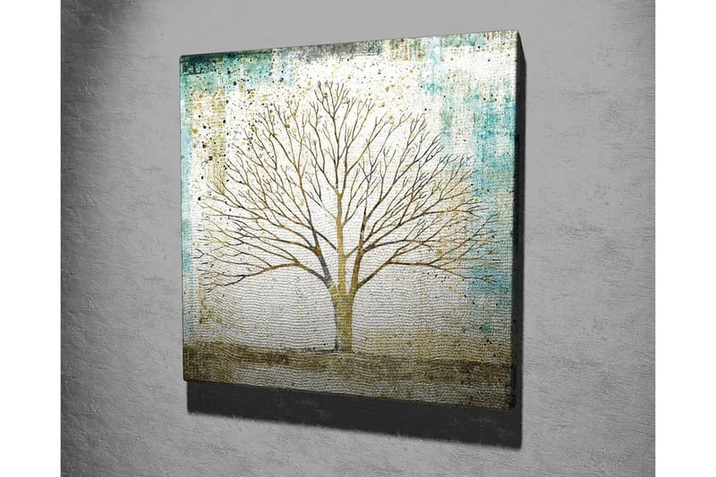 Lerretsbilde - Vakker silhuett av et tre mot en myk farget bakgrunn - Gull / Turkis / Hvit - Interiør - Maleri & posters - Lerretsbilder