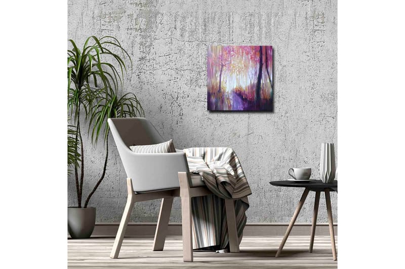 Lerretsbilde - Vakker skogsti med høstfarger og mykt lys - Lilla / Rosa / Gul - Interiør - Maleri & posters - Lerretsbilder