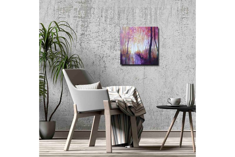Lerretsbilde - Vakker skogsti med høstfarger og mykt lys - Lilla / Rosa / Gul - Interiør - Maleri & posters - Lerretsbilder