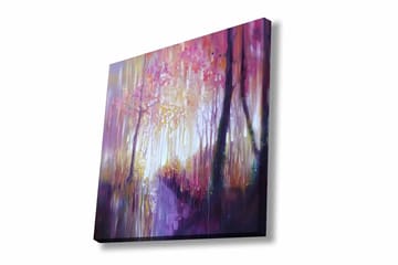 Lerretsbilde - Vakker skogsti med høstfarger og mykt lys - Lilla / Rosa / Gul - Interiør - Maleri & posters - Lerretsbilder