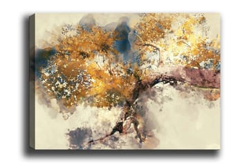 Lerretsbilde - Vakker trekrone med gyllent bladverk - Gull / Brun / Blå - Interiør - Maleri & posters - Lerretsbilder