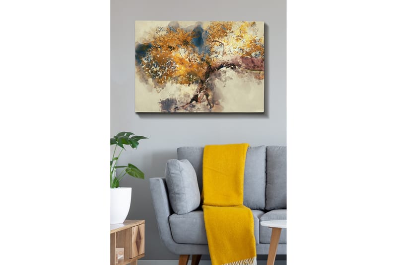 Lerretsbilde - Vakker trekrone med gyllent bladverk - Gull / Brun / Blå - Interiør - Maleri & posters - Lerretsbilder