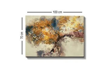 Lerretsbilde - Vakker trekrone med gyllent bladverk - Gull / Brun / Blå - Interiør - Maleri & posters - Lerretsbilder