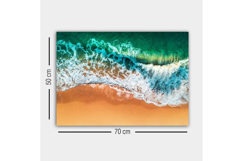 Lerretsbilde - Vakker utsikt over havet og stranden med bølger som ruller inn mot sanden - Turkis / Beige / Hvit - Interiør - Maleri & posters - Lerretsbilder