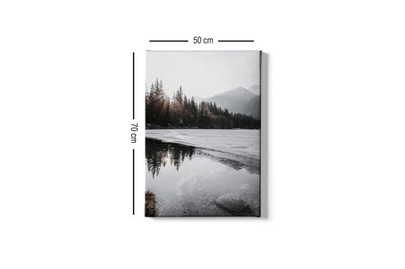 Lerretsbilde - Vakkert vinterlandskap med frosne innsjøer og snødekte fjell - Grå / Hvit / Mørkegrønn - Interiør - Maleri & posters - Lerretsbilder