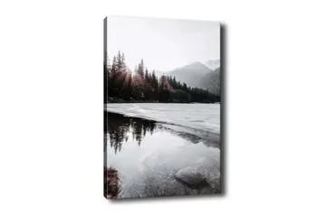 Lerretsbilde - Vakkert vinterlandskap med frosne innsjøer og snødekte fjell - Grå / Hvit / Mørkegrønn - Interiør - Maleri & posters - Lerretsbilder