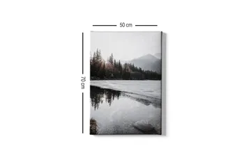 Lerretsbilde - Vakkert vinterlandskap med frosne innsjøer og snødekte fjell - Grå / Hvit / Mørkegrønn - Interiør - Maleri & posters - Lerretsbilder