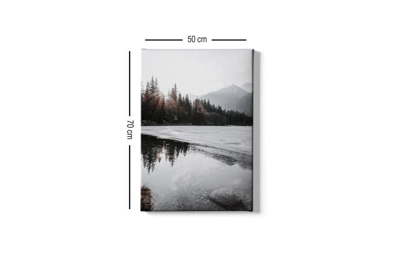 Lerretsbilde - Vakkert vinterlandskap med frosne innsjøer og snødekte fjell - Grå / Hvit / Mørkegrønn - Interiør - Maleri & posters - Lerretsbilder