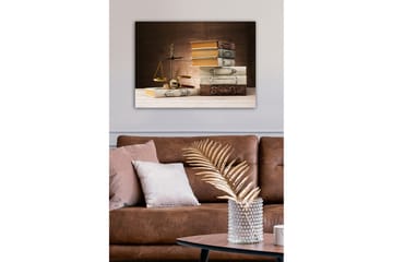 Lerretsbilde - Vekter med bøker i forskjellige farger og former - Gull / Brun / Hvit - Interiør - Maleri & posters - Lerretsbilder