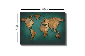 Lerretsbilde - Verdenskart i vintagestil med detaljert tekstur - Gull / Blågrønn - Interiør - Maleri & posters - Lerretsbilder