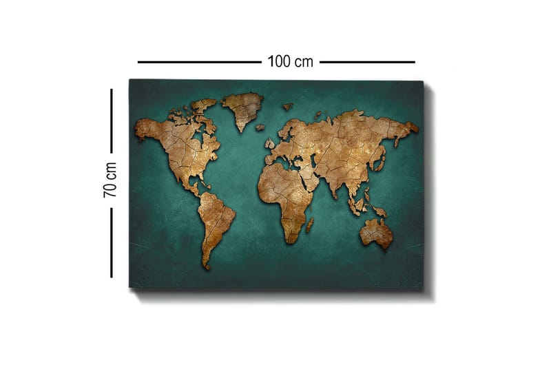 Lerretsbilde - Verdenskart i vintagestil med detaljert tekstur - Gull / Blågrønn - Interiør - Maleri & posters - Lerretsbilder