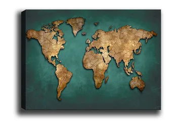 Lerretsbilde - Verdenskart i vintagestil med detaljert tekstur - Gull / Blågrønn - Interiør - Maleri & posters - Lerretsbilder