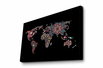 Lerretsbilde - Verdenskart med fargerike blomstermønstre - Rød / Grønn / Gul - Interiør - Maleri & posters - Lerretsbilder