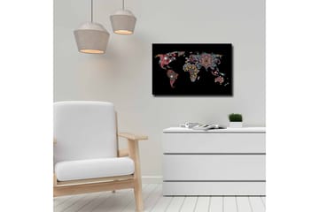 Lerretsbilde - Verdenskart med fargerike blomstermønstre - Rød / Grønn / Gul - Interiør - Maleri & posters - Lerretsbilder