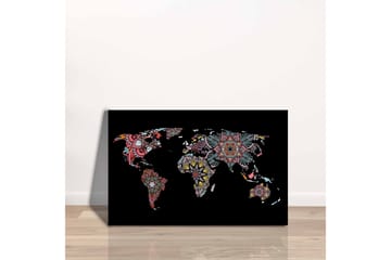 Lerretsbilde - Verdenskart med fargerike blomstermønstre - Rød / Grønn / Gul - Interiør - Maleri & posters - Lerretsbilder