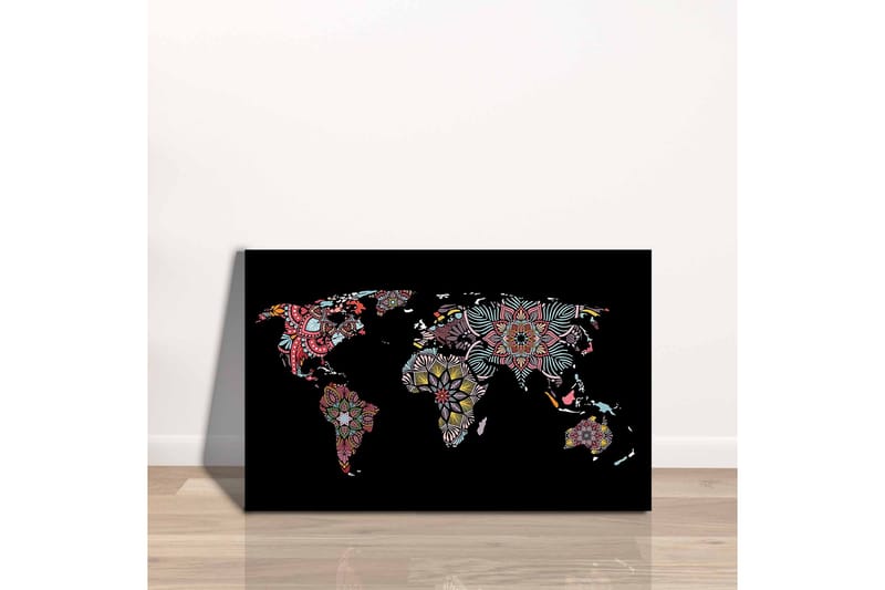 Lerretsbilde - Verdenskart med fargerike blomstermønstre - Rød / Grønn / Gul - Interiør - Maleri & posters - Lerretsbilder