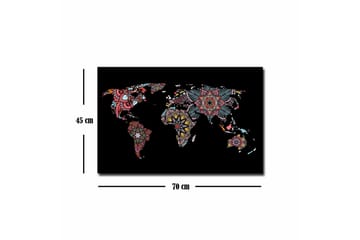 Lerretsbilde - Verdenskart med fargerike blomstermønstre - Rød / Grønn / Gul - Interiør - Maleri & posters - Lerretsbilder