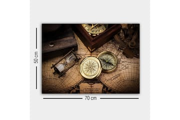 Lerretsbilde - Vintage navigasjonsverktøy på et gammelt kart - Gull / Brun / Beige - Interiør - Maleri & posters - Lerretsbilder