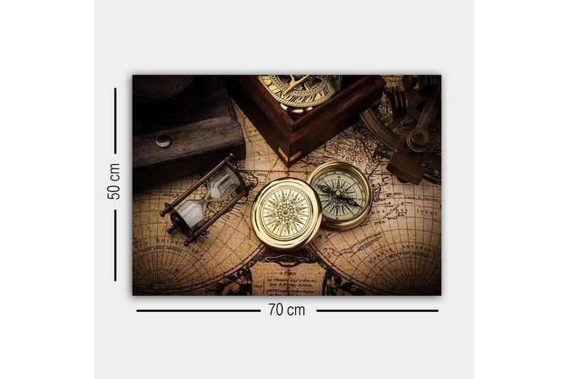 Lerretsbilde - Vintage navigasjonsverktøy på et gammelt kart - Gull / Brun / Beige - Interiør - Maleri & posters - Lerretsbilder