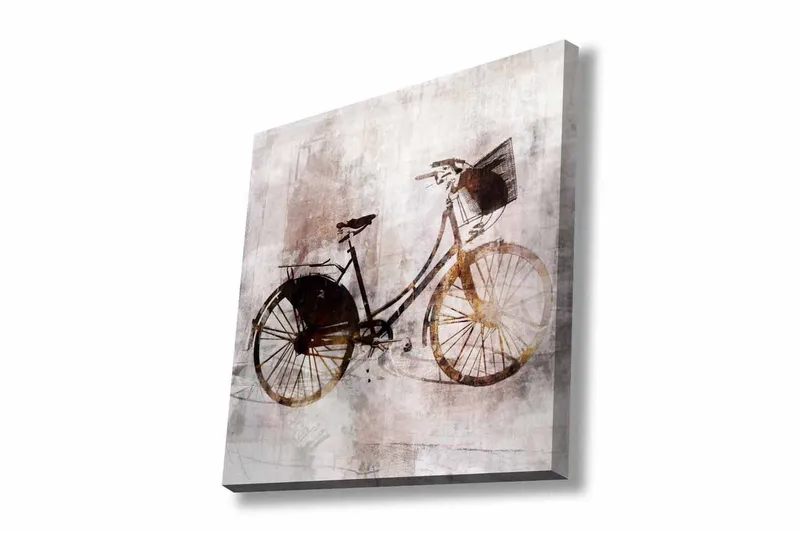 Lerretsbilde - Vintage sykkel med kurv, Svart / Brun / Beige