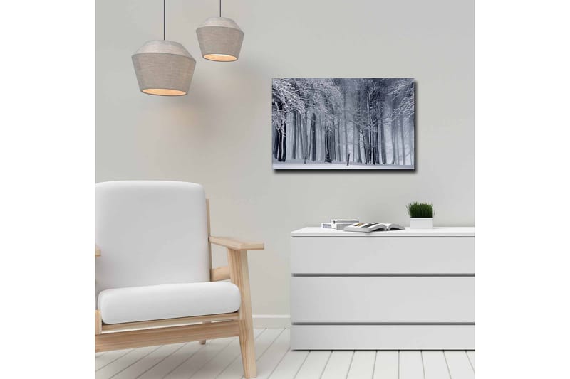 Lerretsbilde - Vinterskog med snødekte trær - Hvit / Grå / Svart - Interiør - Maleri & posters - Lerretsbilder