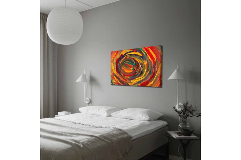 Lerretsbilde - Virvlende farger i en dynamisk spiralform - Rød / Gul / Grønn - Interiør - Maleri & posters - Lerretsbilder