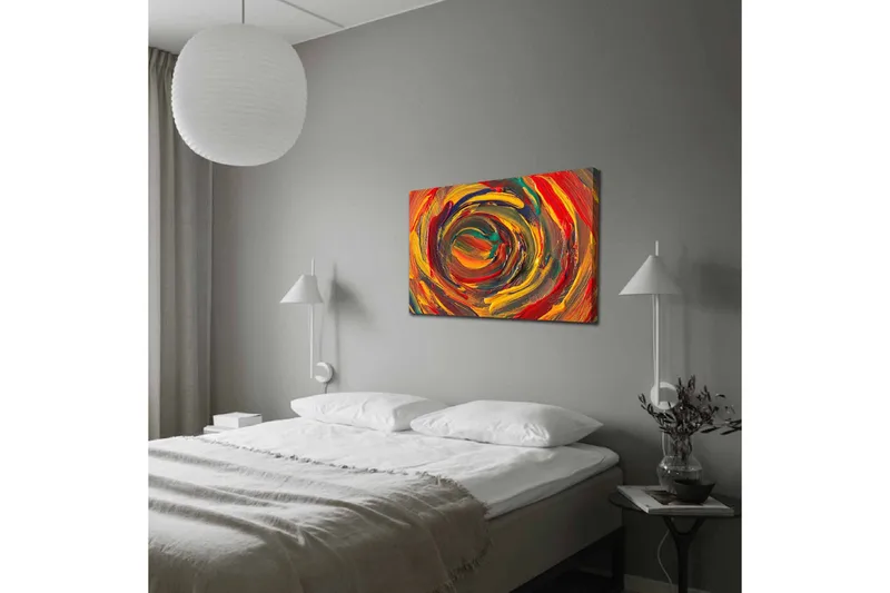 Lerretsbilde - Virvlende farger i en dynamisk spiralform - Rød / Gul / Grønn - Interiør - Maleri & posters - Lerretsbilder