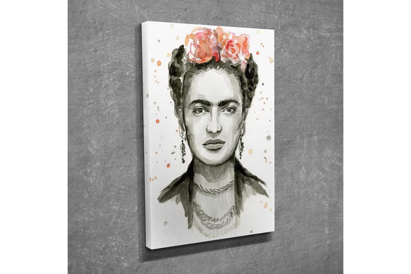 Lerretsbilde - Portrett av en kvinne med blomster i håret - Grå / Rosa / Beige - Interiør - Maleri & posters - Lerretsbilder