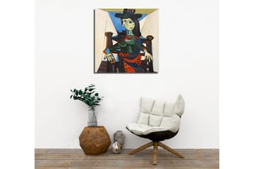 Lerretsbilde - Portrett av kvinne med geometriske former og sterke farger - Grønn / Blå / Oransje - Interiør - Maleri & posters - Lerretsbilder